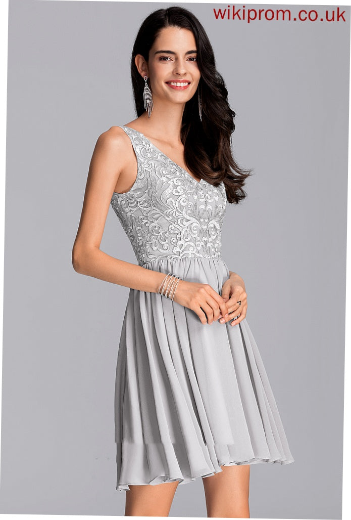 Evie Chiffon Homecoming Dresses Homecoming With Sequins Short/Mini Dress V-neck A-Line Lace