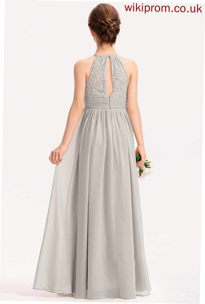 Chiffon Junior Bridesmaid Dresses Katherine With Scoop A-Line Neck Floor-Length Ruffle Lace