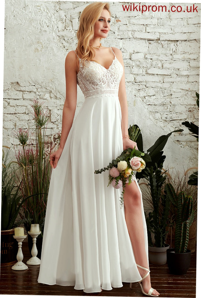 Wedding Dresses Sandra V-neck Dress Lace Floor-Length Wedding Chiffon With Split Front A-Line