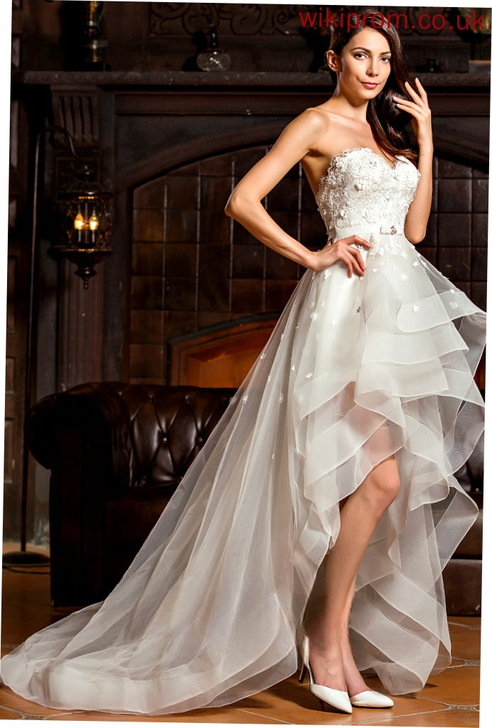 Charmeuse Bow(s) A-Line Lace Wedding Dress Asymmetrical Beading Tulle Jaylynn Wedding Dresses With Sweetheart