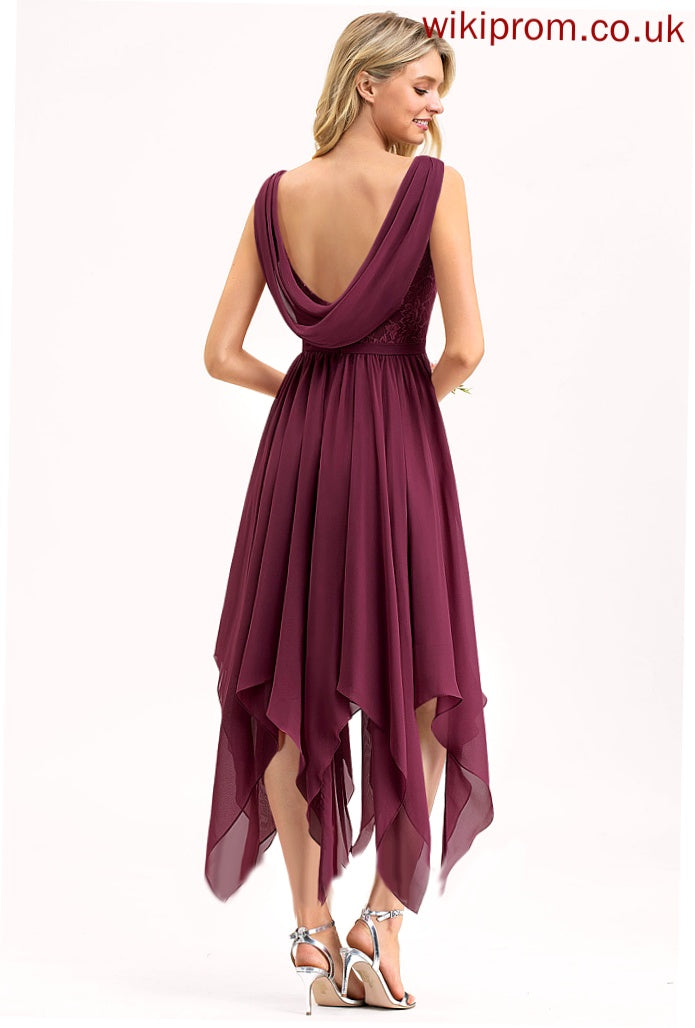 Alexa A-Line Dress Cocktail Cocktail Dresses V-neck Chiffon Lace Ankle-Length