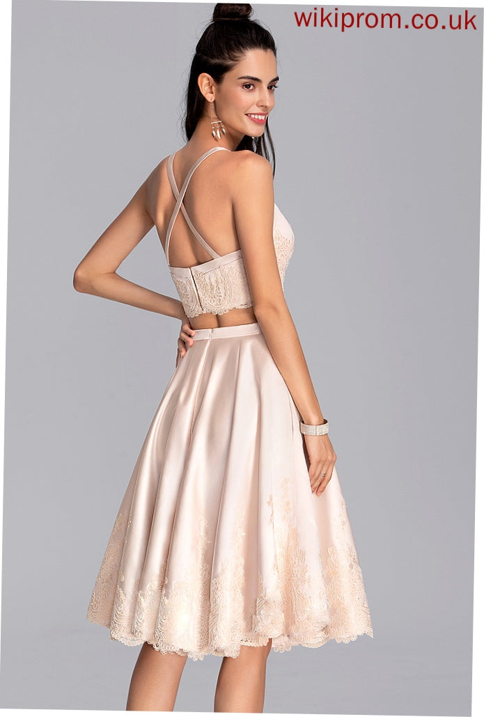 A-Line Genevieve With Homecoming Dresses Knee-Length Sweetheart Satin Lace Homecoming Dress