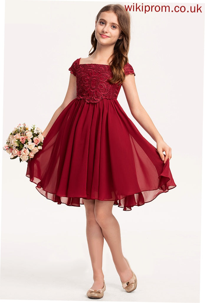 Short Square Knee-length Flower Girl Chiffon A-Line Sleeves Harriet Neckline - Dress Flower Girl Dresses