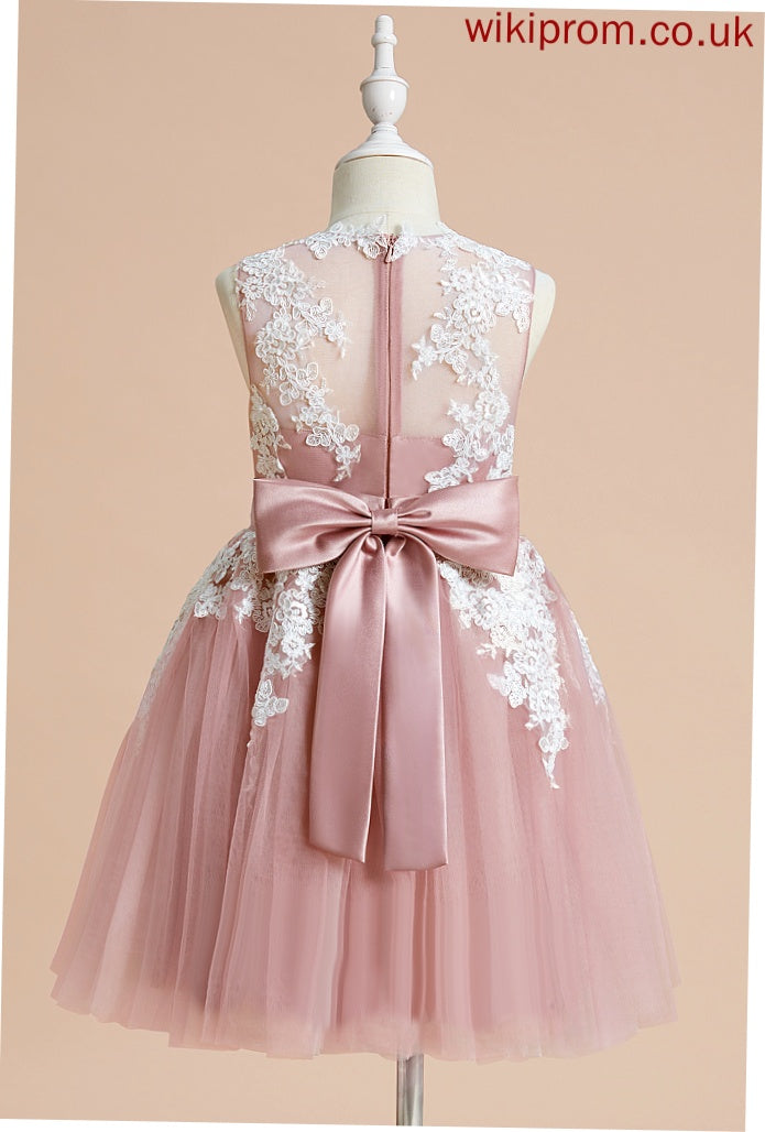 Tulle/Lace Knee-length Dress With Sophie Flower Girl Dresses - Sleeveless Flower Bow(s) Girl A-Line V-neck