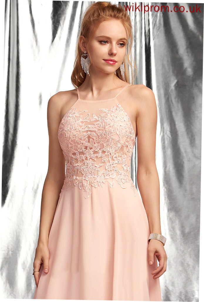 Ainsley Scoop Homecoming Dresses Homecoming Dress Knee-Length Lace A-Line With Chiffon Neck Beading