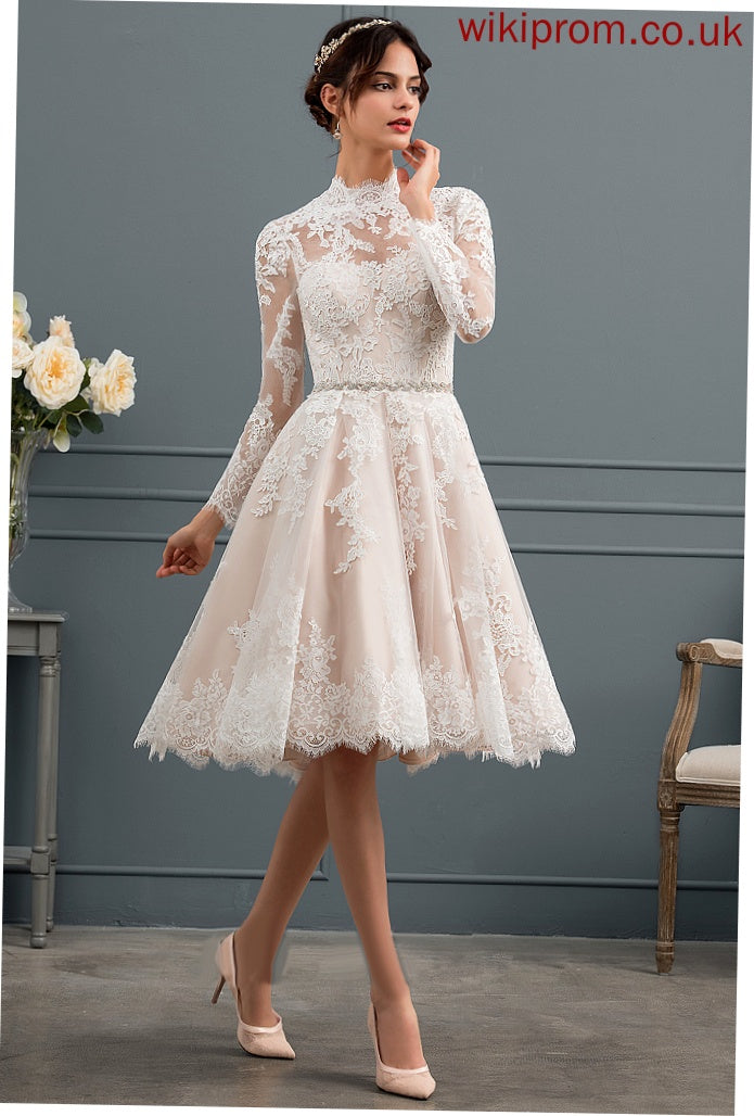 Knee-Length Thea Lace Illusion A-Line Wedding Dresses Tulle Wedding Dress