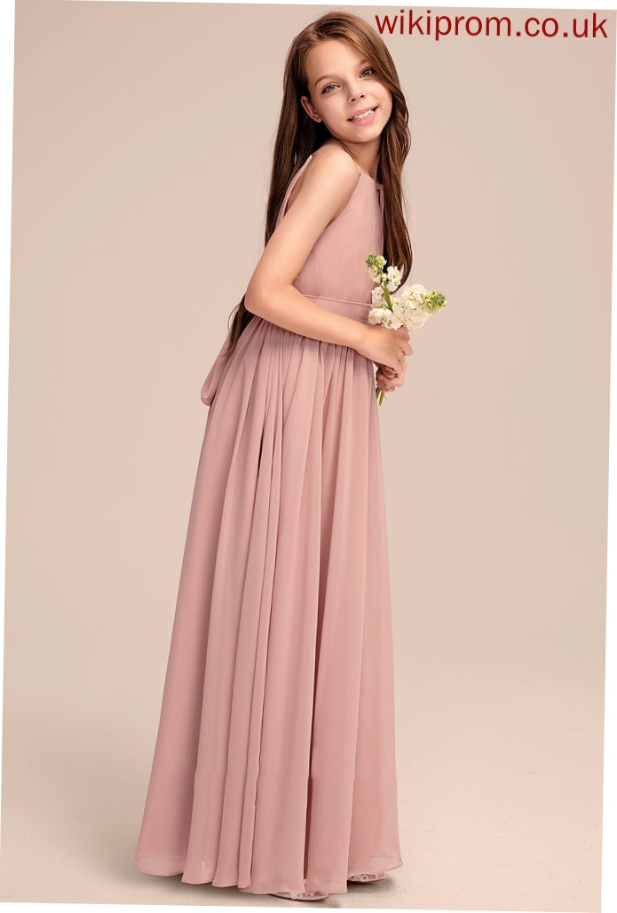 Neck Floor-Length Scoop Anne Chiffon A-Line Ruffle Bow(s) With Junior Bridesmaid Dresses