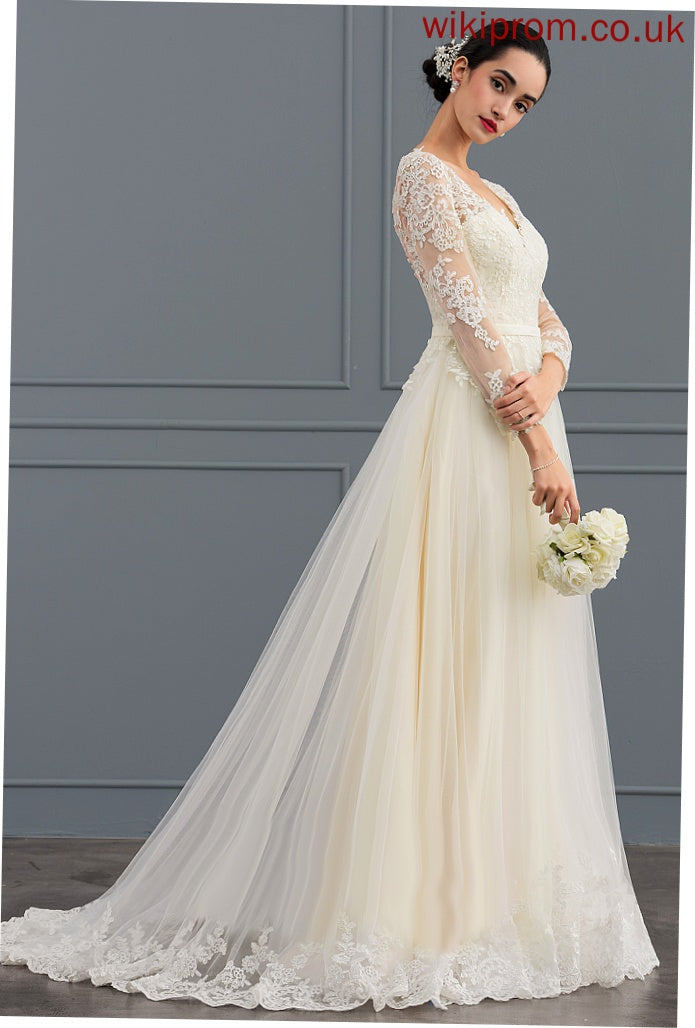 Dress Zion Lace Train V-neck Sweep Wedding Dresses Tulle Ball-Gown/Princess Wedding