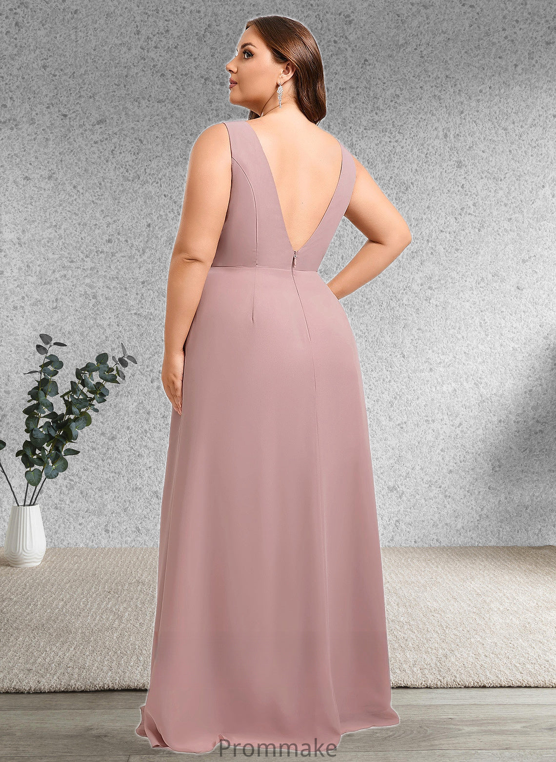 Kaylah A-line V-Neck Floor-Length Chiffon Bridesmaid Dress DUP0025820