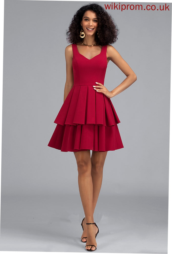 Cascading With A-Line Stretch Short/Mini Dress Crepe V-neck Ruffles Homecoming Dresses Homecoming Gloria