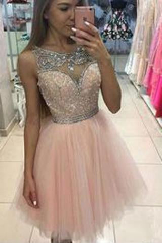 Tulle Short BeadS Cute Sleeveless Elegant Fashion Sexy Custom Made Homecoming Dresses WK436