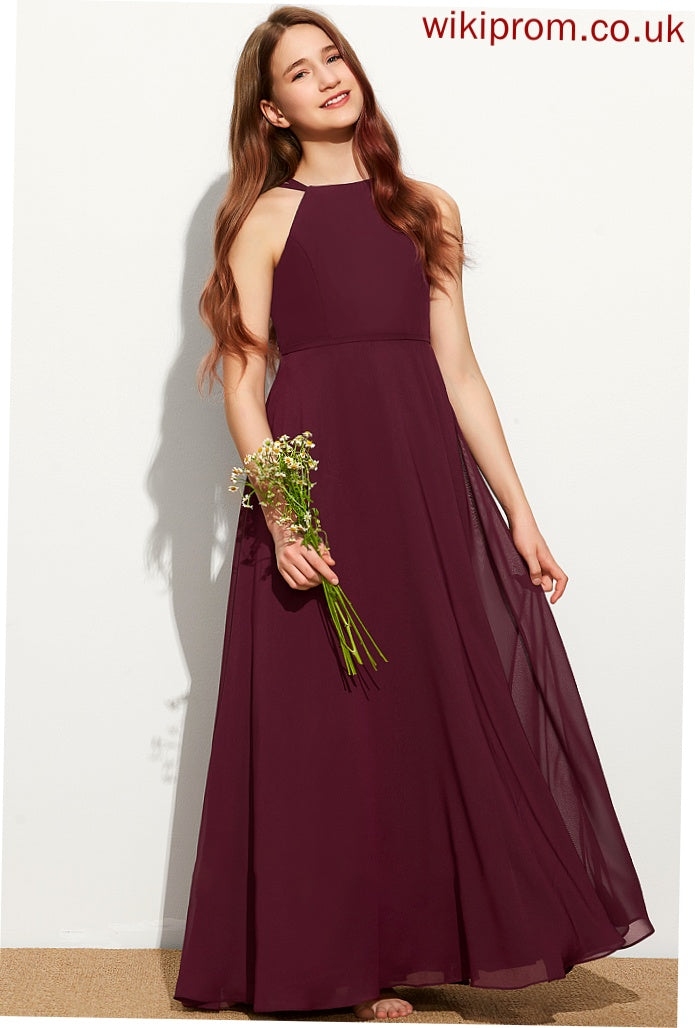 Floor-Length Harley A-Line Junior Bridesmaid Dresses Neck Scoop Chiffon