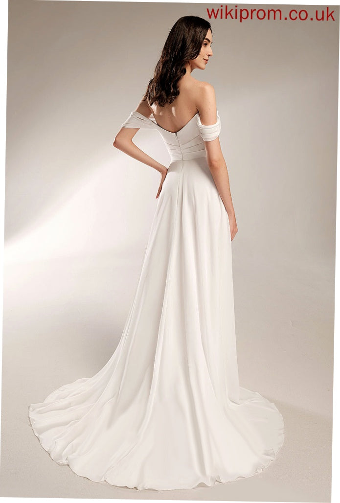 Wedding Dresses A-Line Off-the-Shoulder Court Chiffon Akira With Train Dress Pleated Wedding