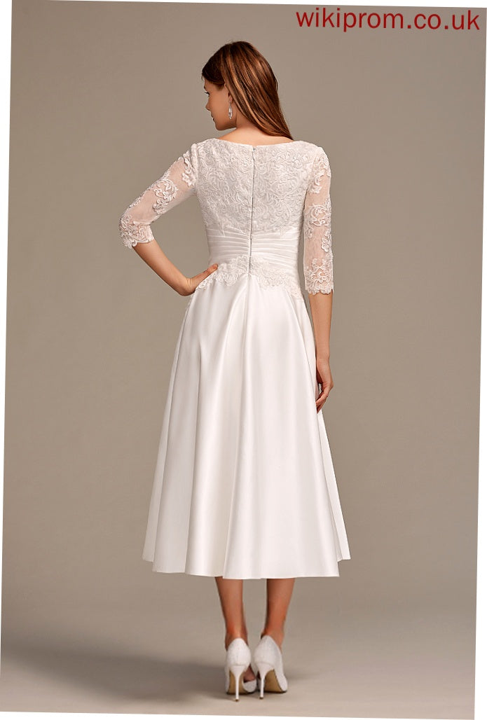 Scoop Presley Dress A-Line Satin Wedding Dresses Lace Wedding Tea-Length