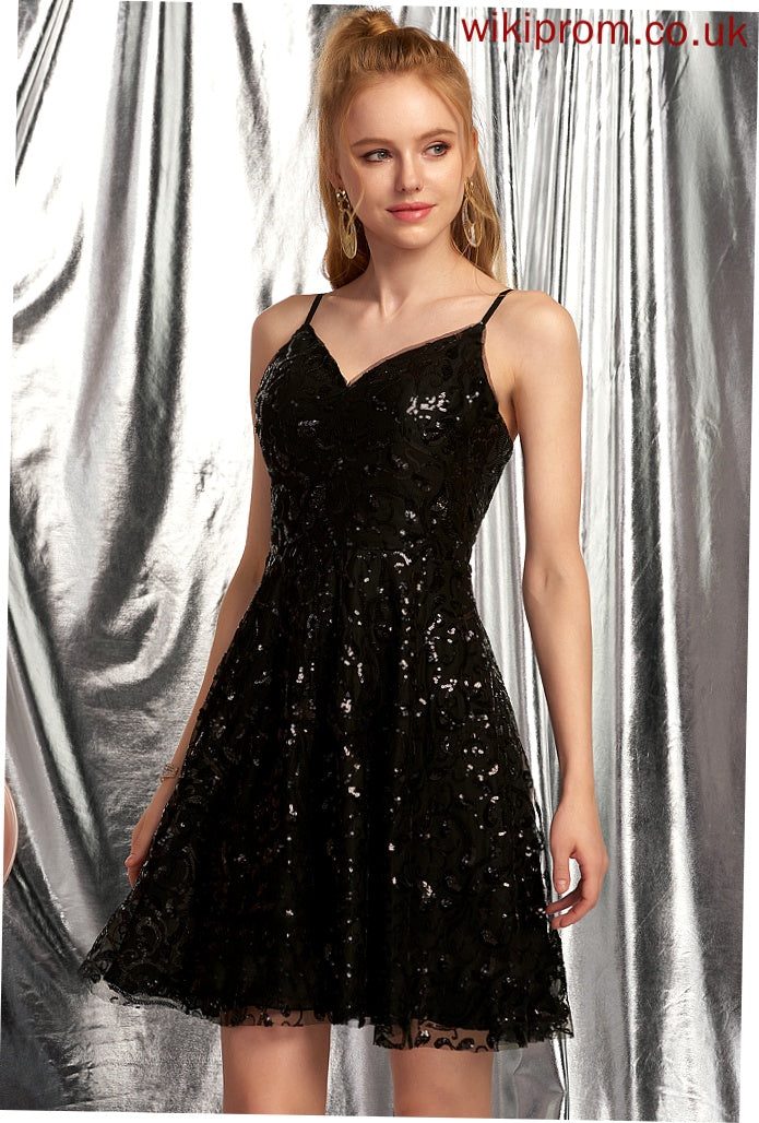 Sequined Gabriella Short/Mini Sequins Homecoming Dresses A-Line V-neck With Homecoming Dress