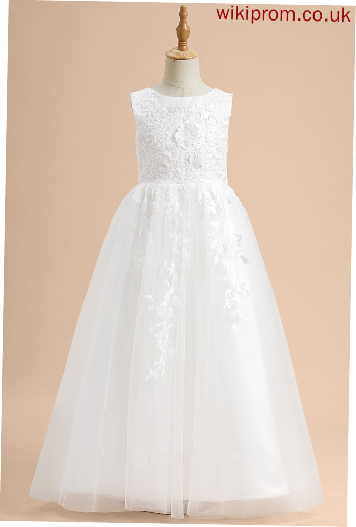 Flower Girl Dresses Sleeveless With Neck Floor-length A-Line Jade Dress Girl - Scoop Lace/Flower(s)/Bow(s) Flower Tulle