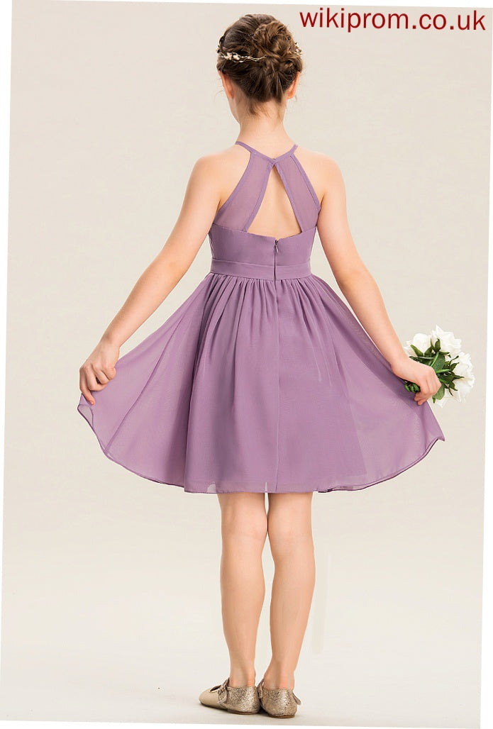 Junior Bridesmaid Dresses Knee-Length Beading Neck Chiffon A-Line Melinda Scoop With Ruffle