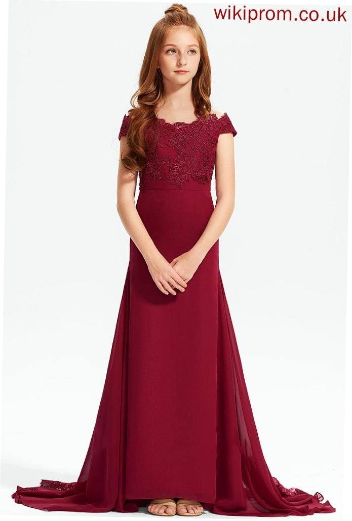 Junior Bridesmaid Dresses Chiffon Train Court Kaydence Off-the-Shoulder Trumpet/Mermaid Lace