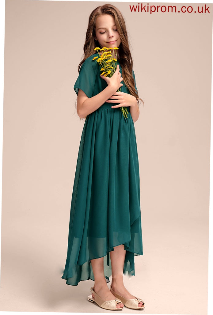 Scoop Asymmetrical Chiffon Bow(s) With Angeline A-Line Neck Ruffle Junior Bridesmaid Dresses