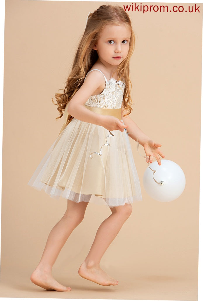 Flower A-Line/Princess With Knee-length Girl - Sash/Bow(s) Flower Girl Dresses Sleeveless Tulle/Lace Dress Straps (Undetachable Iliana sash)