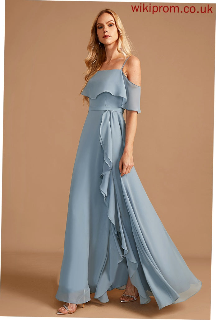 Off-the-Shoulder Embellishment Length Silhouette Ruffle Neckline A-Line SplitFront Floor-Length Fabric Elisabeth Trumpet/Mermaid Bridesmaid Dresses