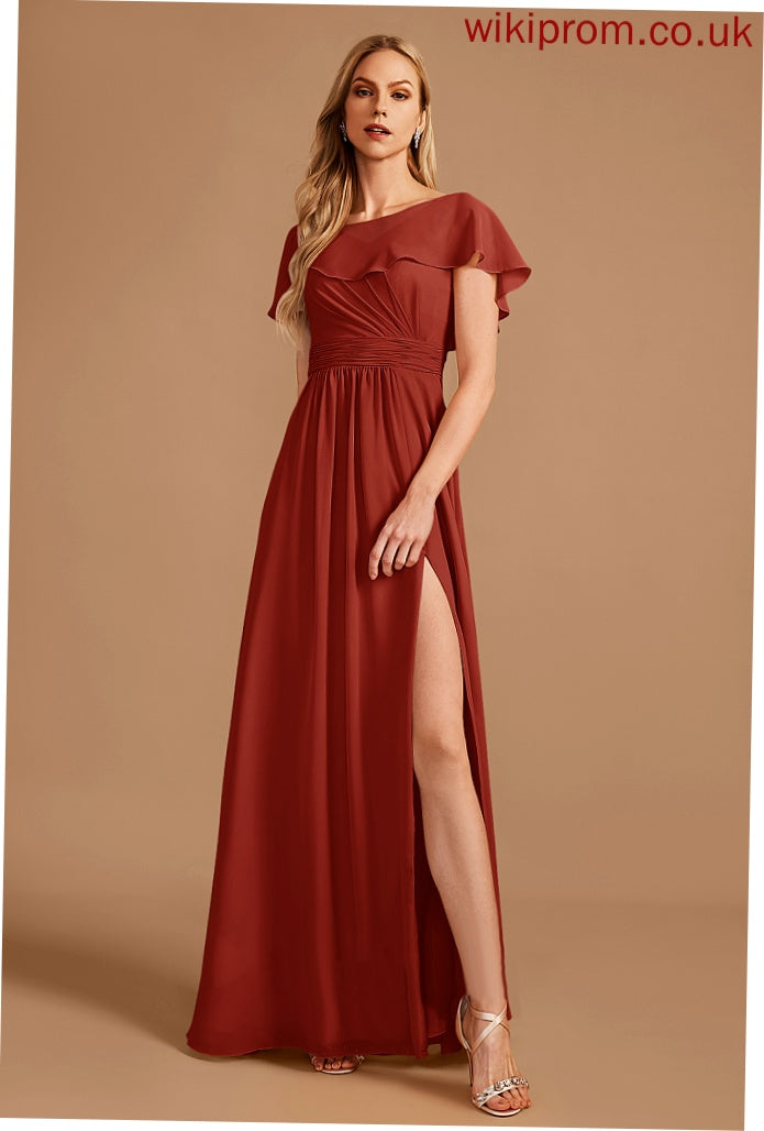 Embellishment Neckline Length Ruffle SplitFront Floor-Length HighNeck Fabric Silhouette A-Line Joslyn Natural Waist Bridesmaid Dresses