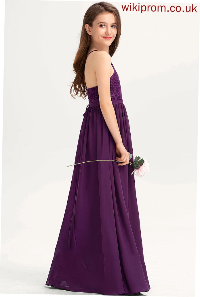 Bianca Junior Bridesmaid Dresses Chiffon With Lace Bow(s) A-Line Floor-Length Neckline Square