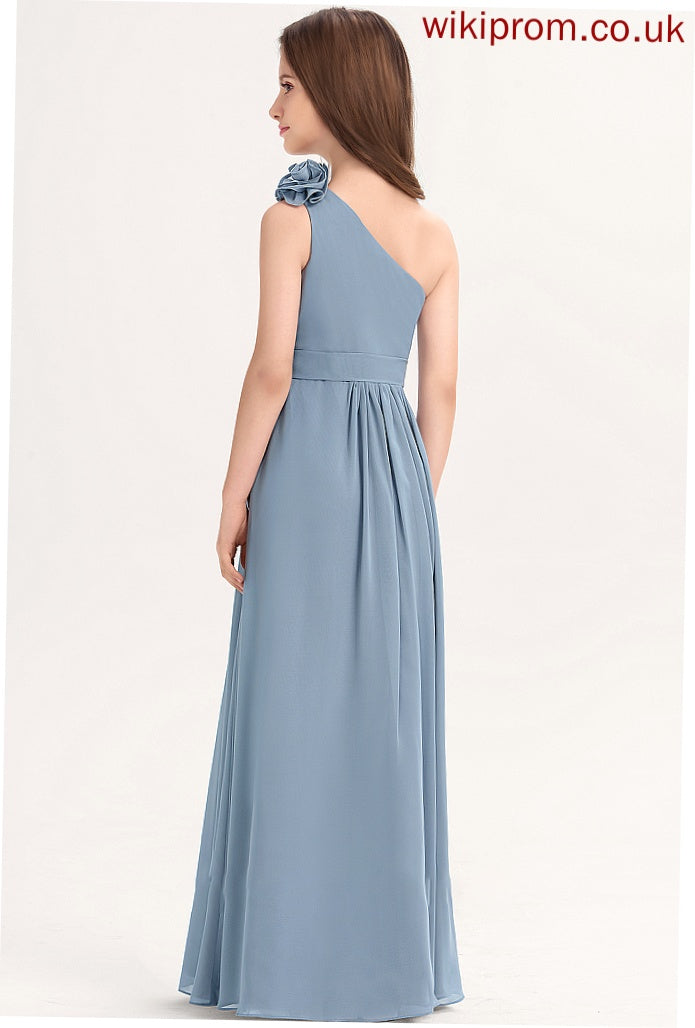 Chiffon With Junior Bridesmaid Dresses A-Line Evie Ruffle One-Shoulder Floor-Length Flower(s)