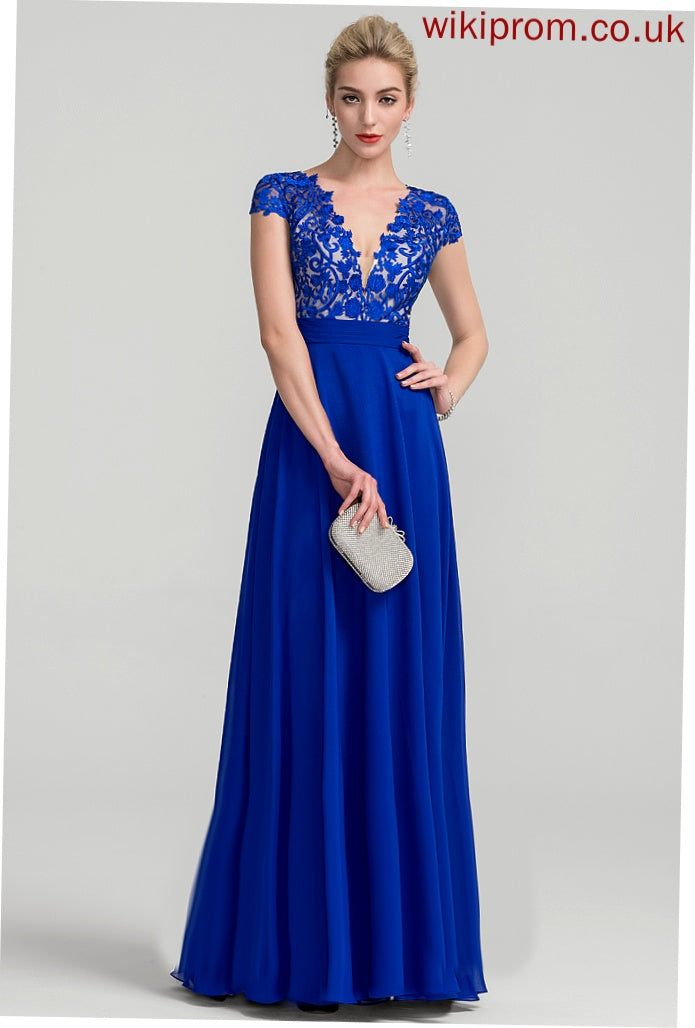 Chiffon V-neck A-Line Floor-Length Prom Dresses Judith Lace