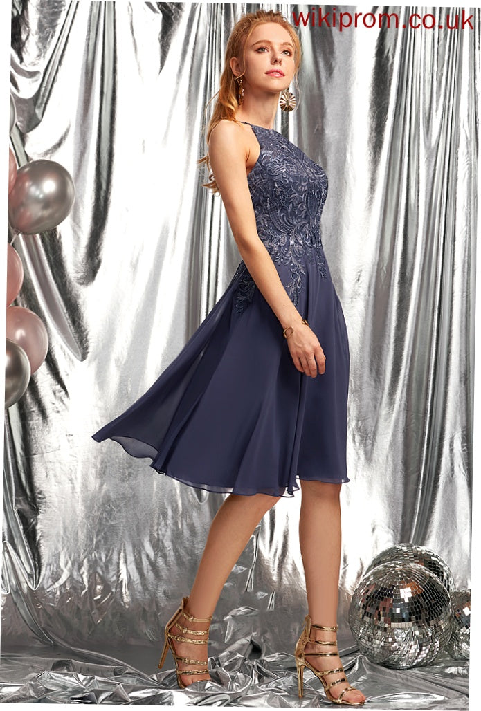 Lace Scoop Lace Neck A-Line Knee-Length Dress Haylie Homecoming Dresses With Homecoming Chiffon Appliques