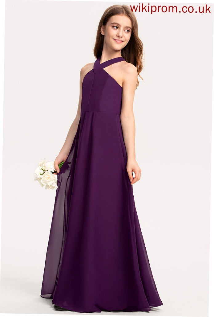 Junior Bridesmaid Dresses Madyson V-neck Chiffon A-Line Floor-Length