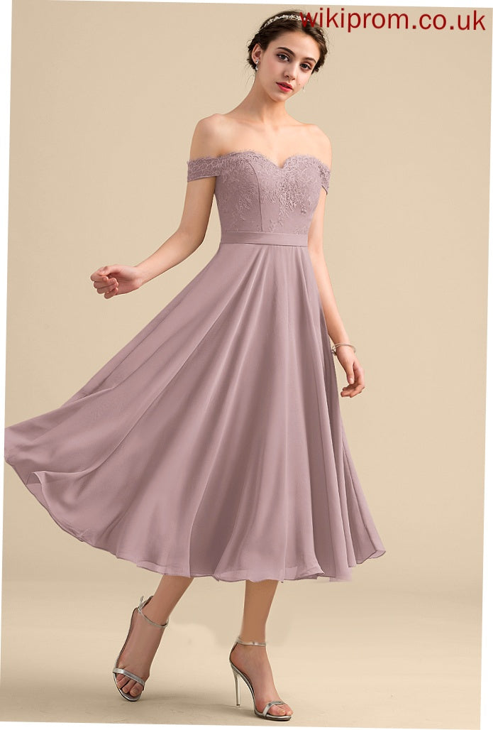 With Cocktail Beading Off-the-Shoulder A-Line Chiffon Lesley Dress Tea-Length Cocktail Dresses Lace