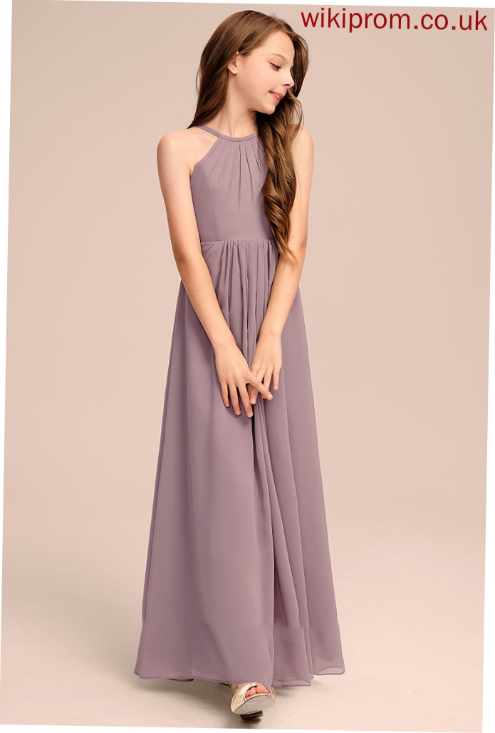 Cascading Floor-Length Neck Chiffon Taylor Scoop Ruffles With Junior Bridesmaid Dresses A-Line