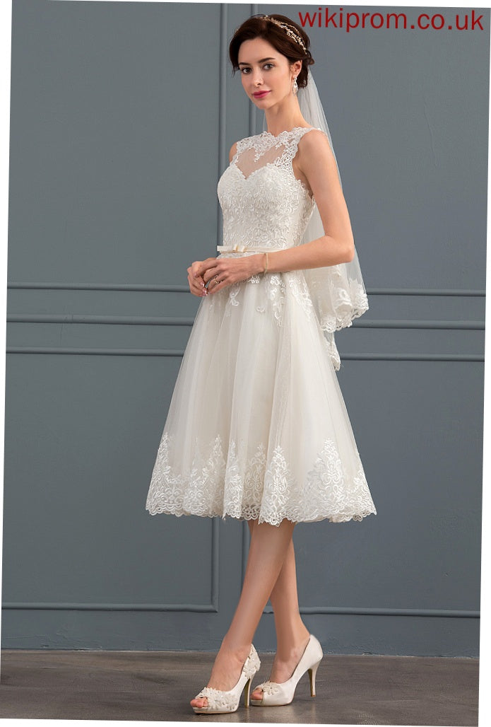 Kenley Bow(s) Tulle Wedding Dresses Satin With A-Line Lace Dress Wedding Knee-Length Illusion