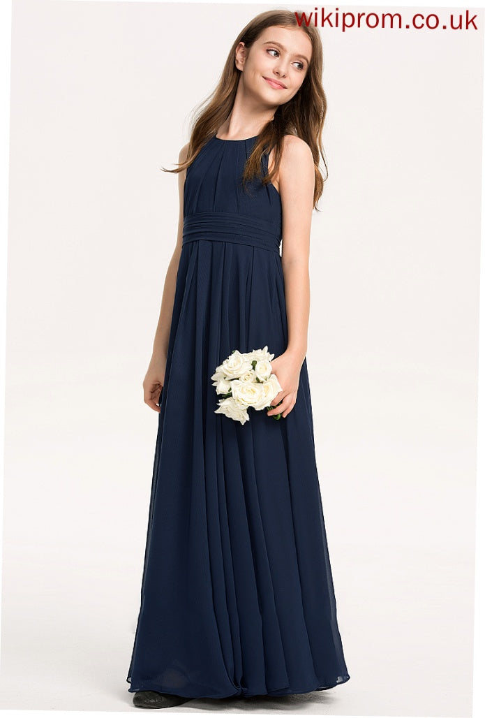 With Ruffle Floor-Length A-Line Junior Bridesmaid Dresses Chiffon Bria Neck Scoop