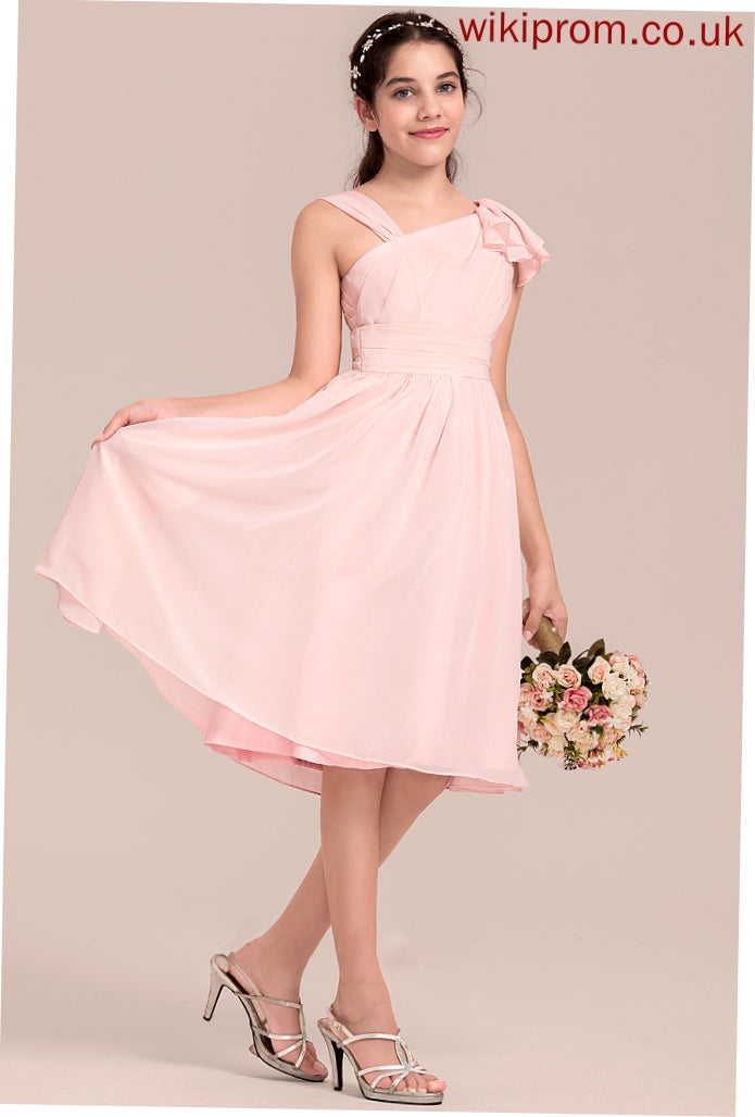 Knee-Length Chiffon V-neck Ruffles Meadow Cascading Junior Bridesmaid Dresses A-Line With