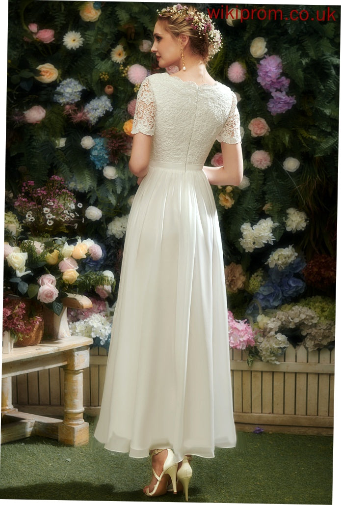 Chiffon Lace Asymmetrical Dress V-neck Wedding A-Line With Wedding Dresses Hillary