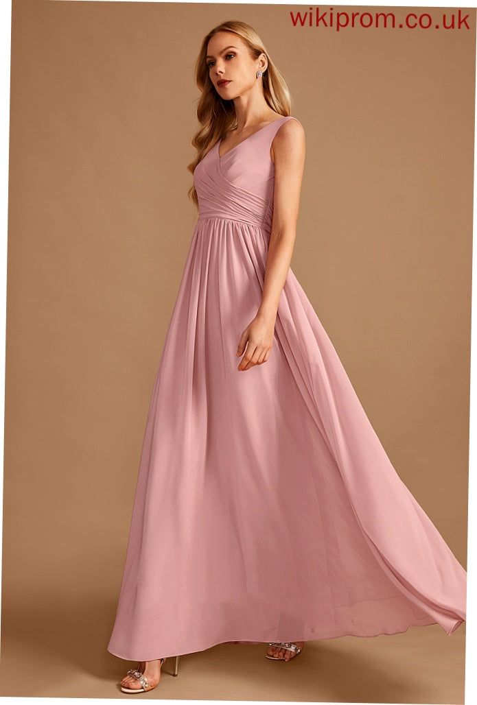 Length Fabric Neckline V-neck Silhouette A-Line Ruffle Embellishment Floor-Length Bow(s) Gina A-Line/Princess Bridesmaid Dresses