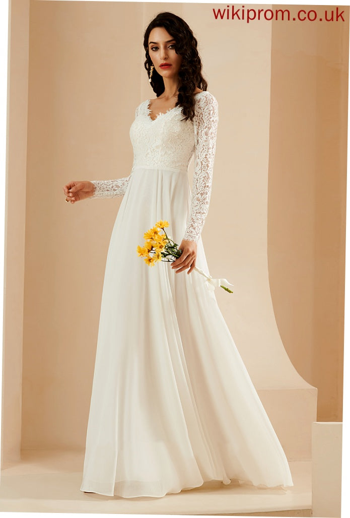 Wedding Wedding Dresses Train A-Line Chiffon Sweep Kenya Lace Dress V-neck With