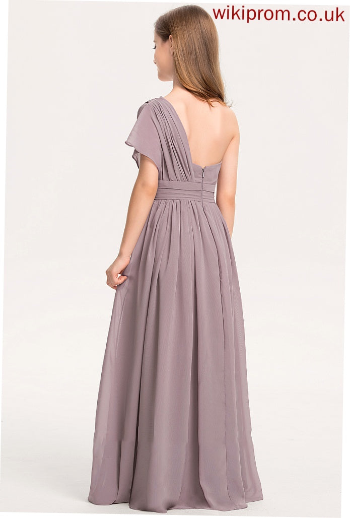 Floor-Length Chiffon With Ruffle Junior Bridesmaid Dresses Jamya A-Line One-Shoulder