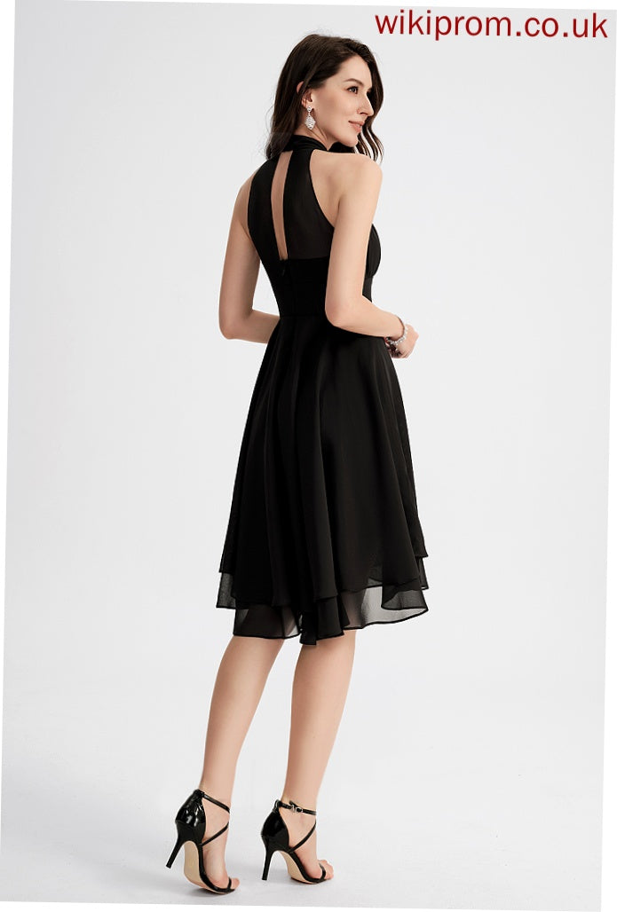 Cocktail Dresses Cocktail Scoop Asymmetrical A-Line Pleated Nayeli Chiffon Neck Dress With