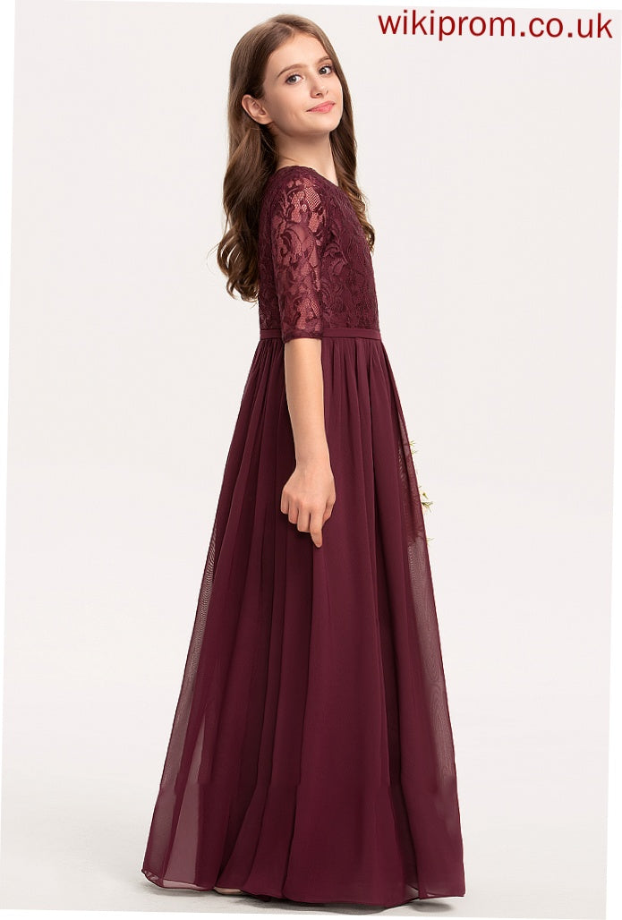 Chiffon Scoop Lace Junior Bridesmaid Dresses A-Line Camila Neck Floor-Length