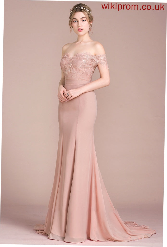 Court Chiffon Prom Dresses Off-the-Shoulder Train Louisa Trumpet/Mermaid With Sequins Lace