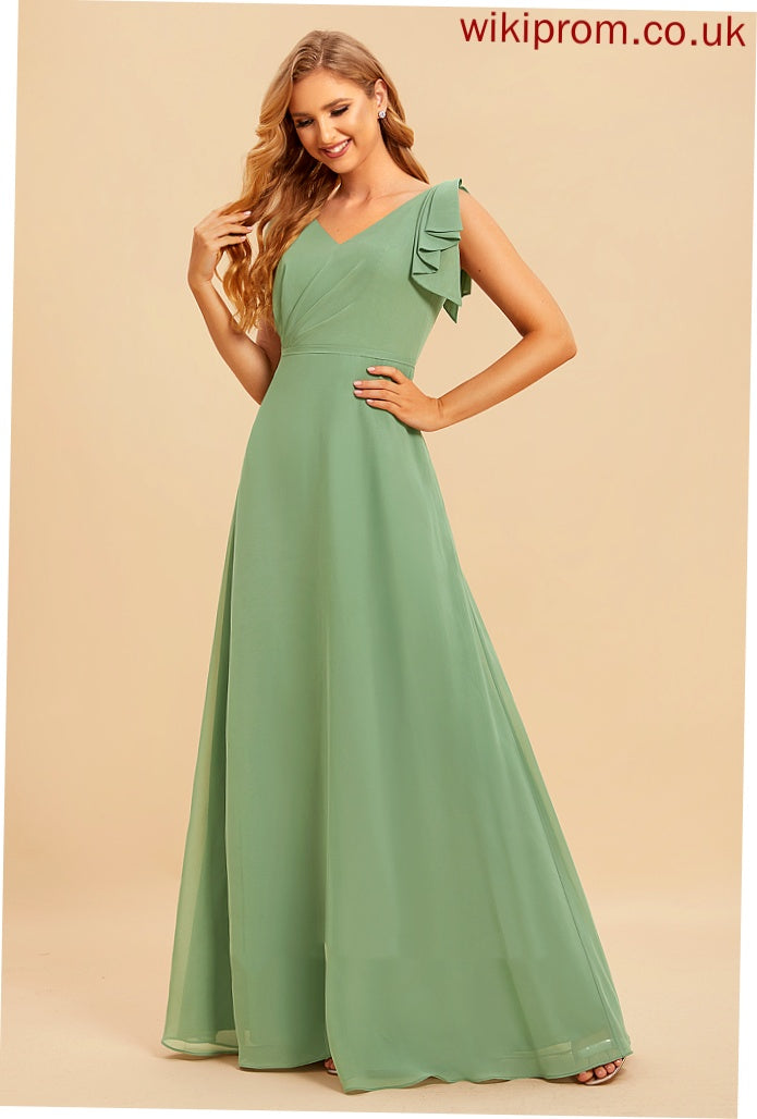 Embellishment Silhouette Length Neckline Ruffle A-Line Fabric Floor-Length V-neck Allie Bridesmaid Dresses