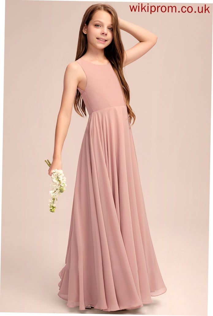 Bow(s) Giada With Scoop Floor-Length Neck Chiffon Junior Bridesmaid Dresses A-Line