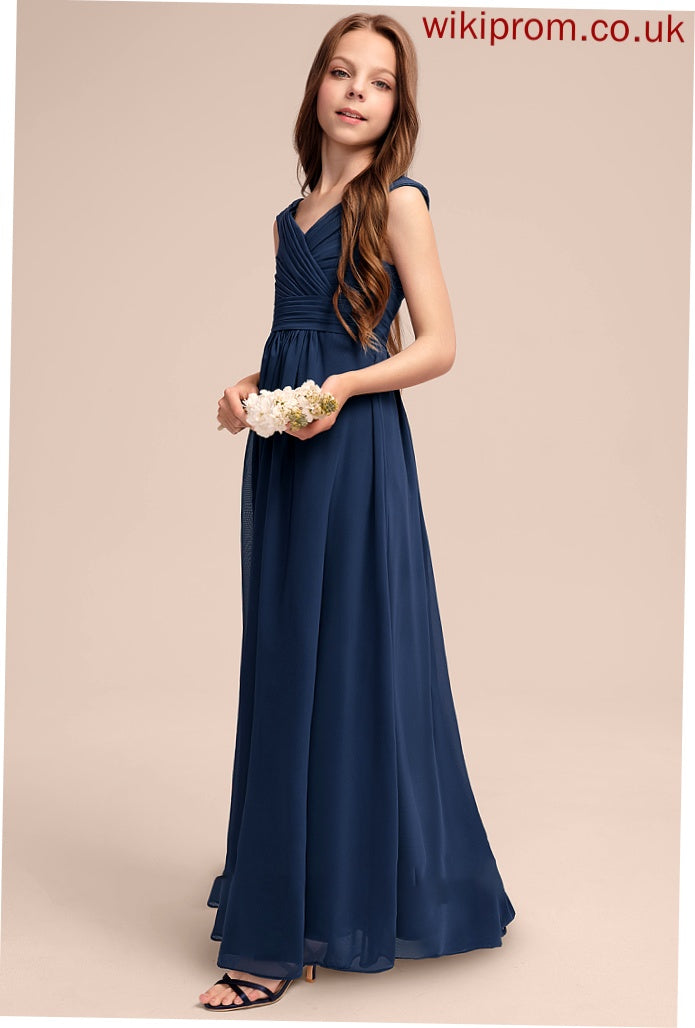 Junior Bridesmaid Dresses Off-the-Shoulder With Ruffles Floor-Length A-Line Chiffon Addyson