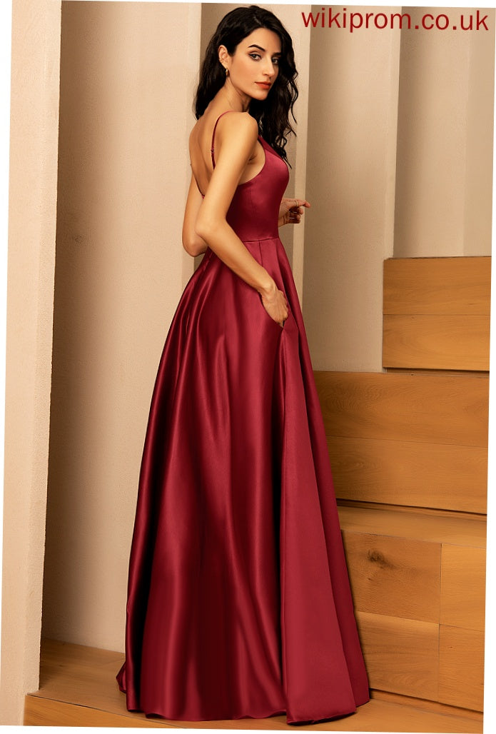 A-Line Silhouette Floor-Length Length Satin V-neck Straps&Sleeves Fabric Neckline LuLu Bridesmaid Dresses