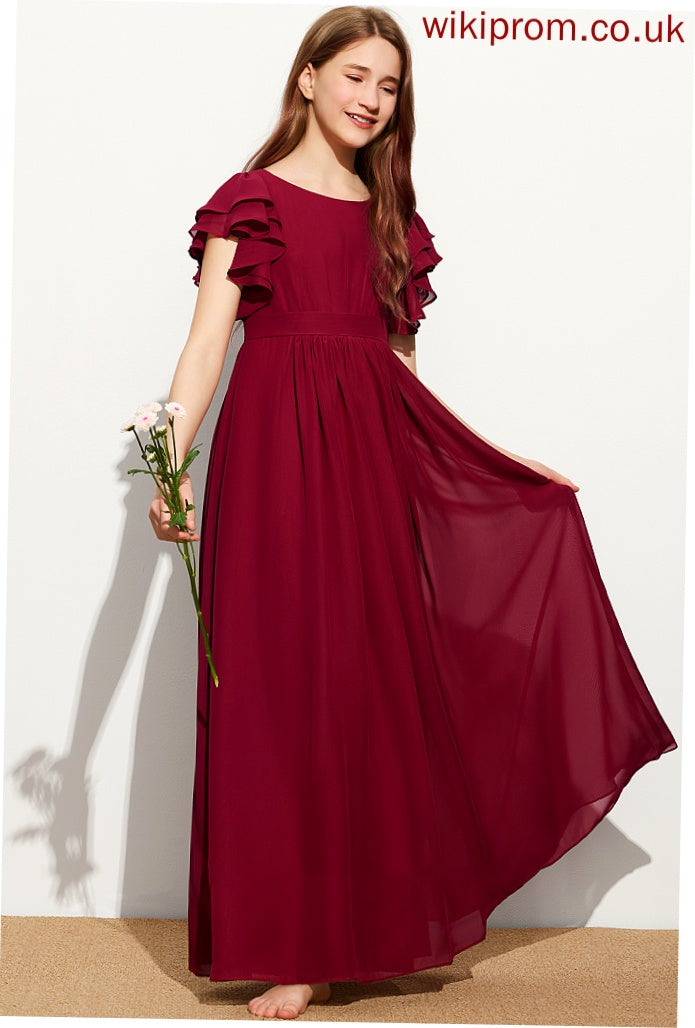 Scoop Neck Ruffles Floor-Length A-Line Junior Bridesmaid Dresses Cascading Chiffon With Riley