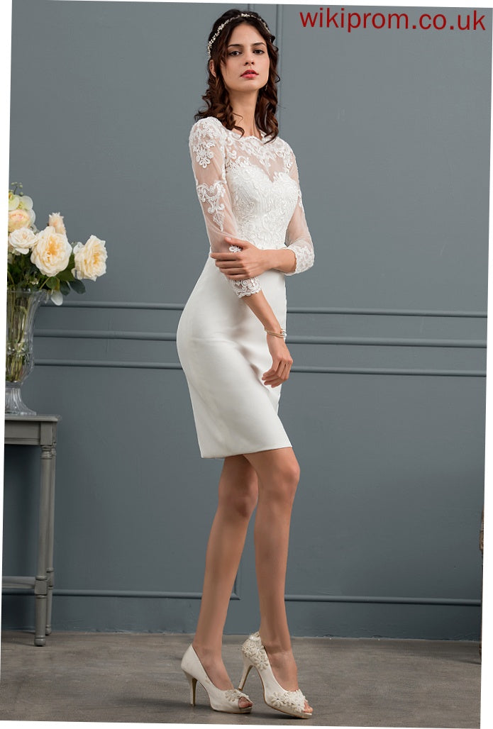 Wedding Dresses With Cassandra Dress Sequins Wedding Illusion Knee-Length Bow(s) Sheath/Column Lace