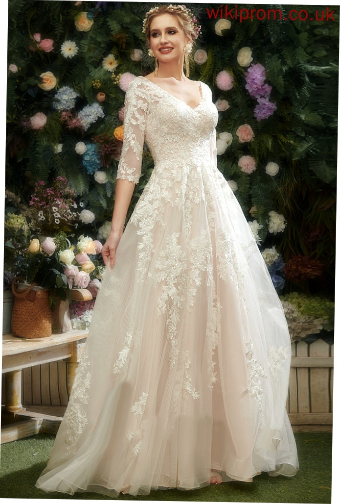 Tulle Wedding Dresses V-neck Wedding Lila Sequins A-Line With Dress Lace Train Court